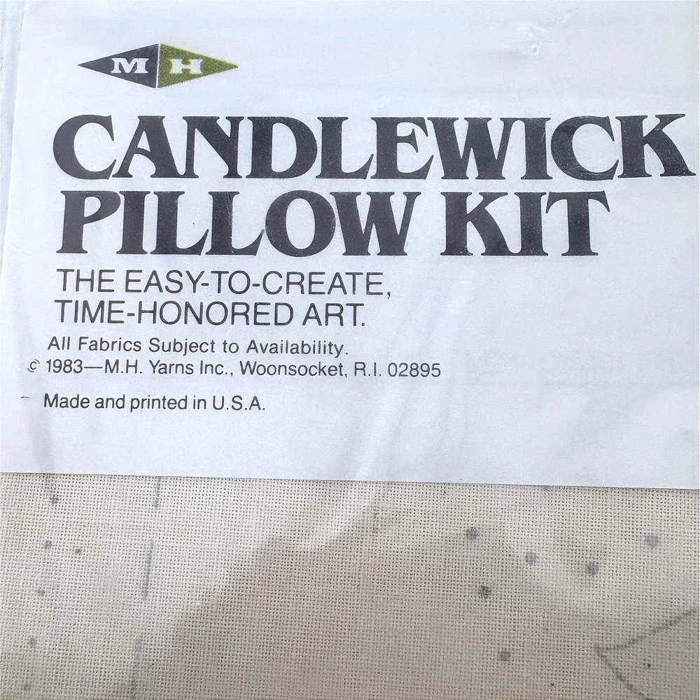 Vintage 1983 M.H. Yarns Candlewick Pillow‎ Kit Rock-A-Bye Baby 14x14 New